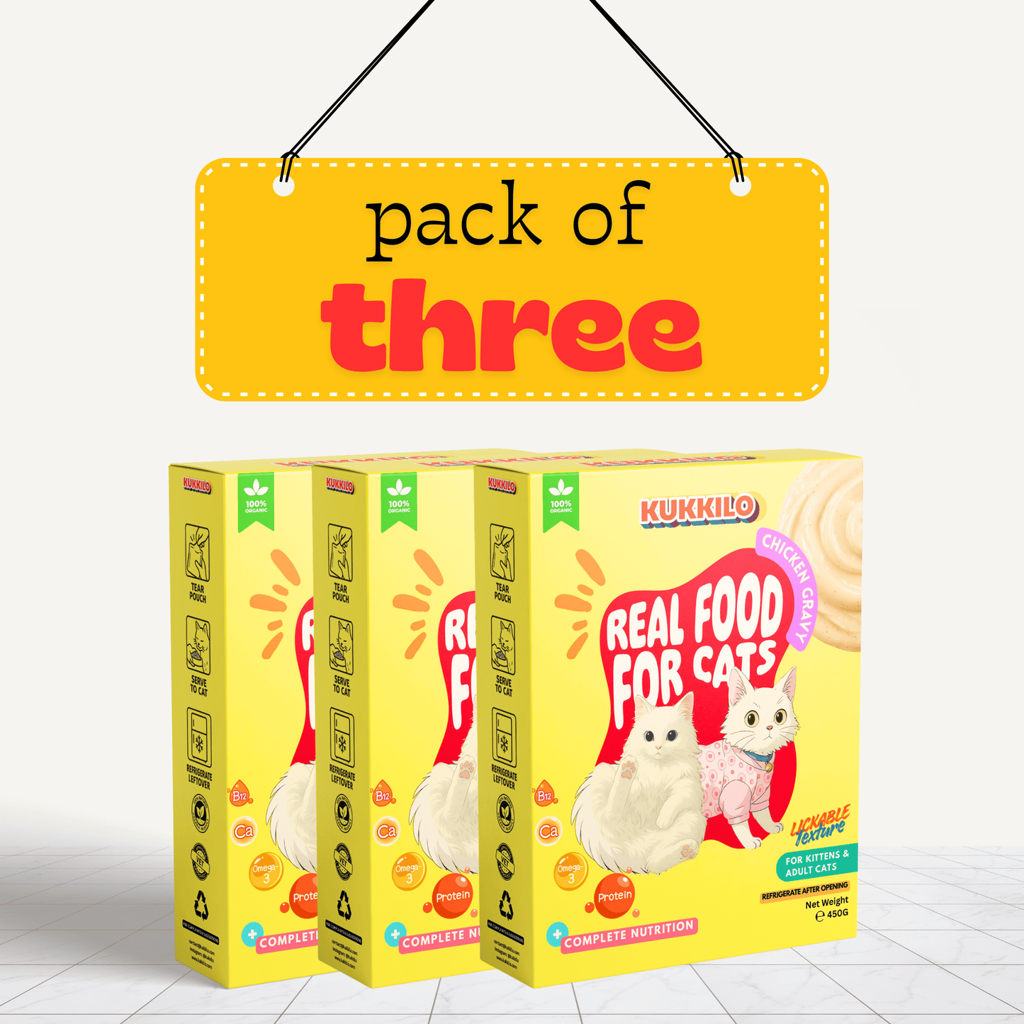 KUKKILO Premium Wet Cat Food | Chicken Gravy | 450g | Pack of 3